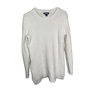 Lands End Womens Pullover Size S Sweater Cream Wool Blend Crew Neck Chunky Knit